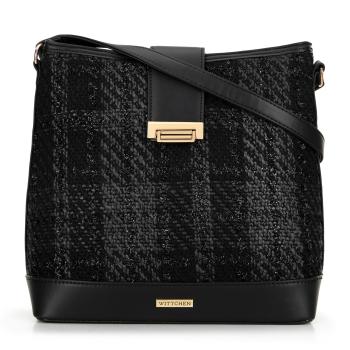 Damska torebka worek z tkaniny bouclé czarna 99-4Y-415-1