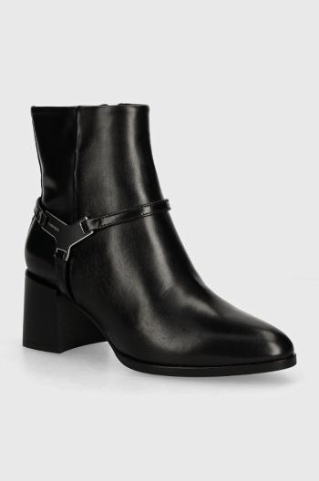 Kožené kotníkové boty Calvin Klein ANKLE BOOT 55 W/HW LTH dámské, černá barva, na podpatku, HW0HW02095