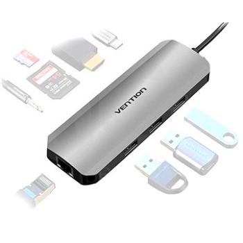 Vention Type-C (USB-C) to HDMI / 3x USB3.0 / RJ45 / SD / TF / 3.5mm / PD 0.15M Gray Aluminum Alloy T (TOLHB)