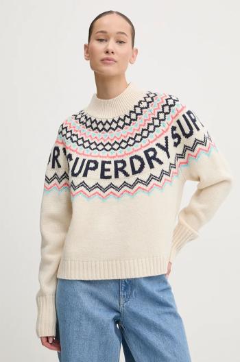 Svetr z vlněné směsi Superdry dámský, béžová barva, W6110555A-B9Q