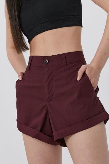 Kraťasy Superdry dámské, vínová barva, hladké, medium waist