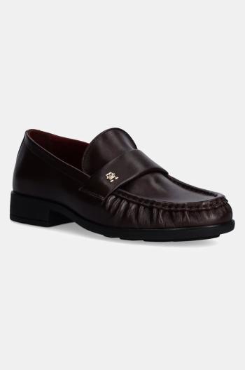 Kožené mokasíny Tommy Hilfiger LOAFER SOFT NAPPA PLEATED TOE dámské, vínová barva, na plochém podpatku, FW0FW08362