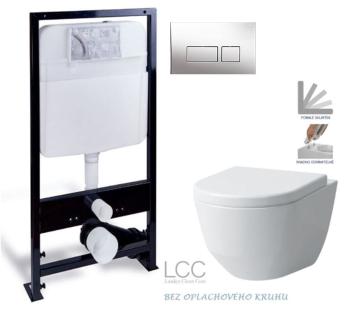 PRIM předstěnový instalační systém s chromovým tlačítkem  20/0041 + WC LAUFEN PRO LCC RIMLESS + SEDÁTKO PRIM_20/0026 41 LP2