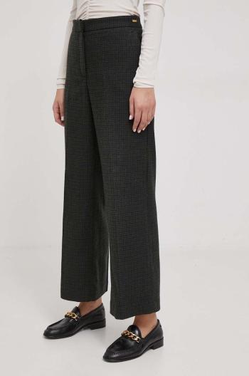 Vlněné kalhoty Barbour zelená barva, jednoduché, high waist