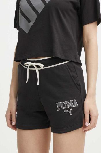 Kraťasy Puma SQUAD dámské, černá barva, s potiskem, high waist, 678704