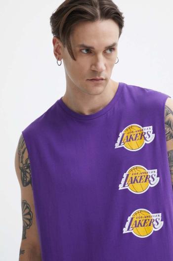 Bavlněné tričko New Era fialová barva, LOS ANGELES LAKERS