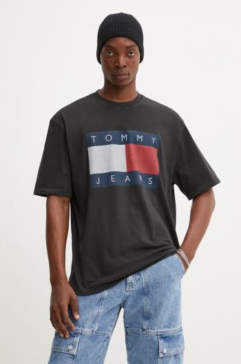 Bavlněné tričko Tommy Jeans černá barva, s potiskem, DM0DM18547