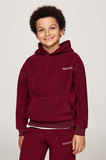 Dětská mikina Tommy Hilfiger vínová barva, s kapucí, s potiskem, KS0KS00576