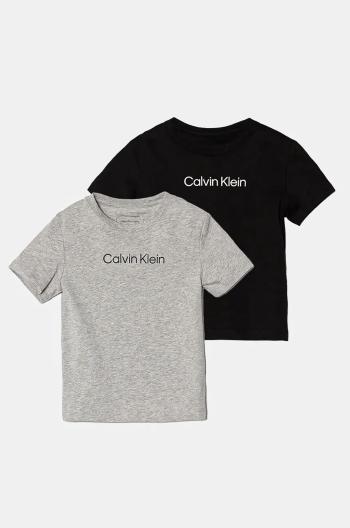 Dětské bavlněné tričko Calvin Klein Jeans 2-pack šedá barva, s potiskem, IU0IU00690