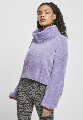 Urban Classics Ladies Short Chenille Turtleneck Sweater lavender - L