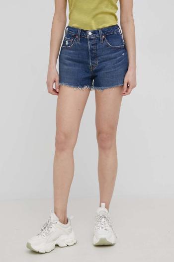 Džínové šortky Levi's dámské, tmavomodrá barva, hladké, high waist