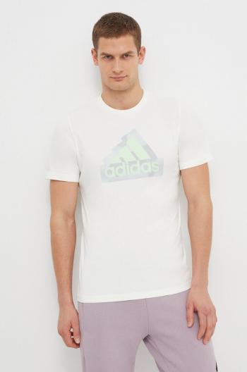 Bavlněné tričko adidas béžová barva, s potiskem, IN6234