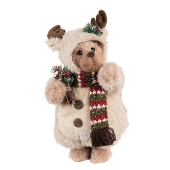 Béžová vánoční dekorace medvěd v sobím overalu Teddy Bear - 20*20*38 cm 65255