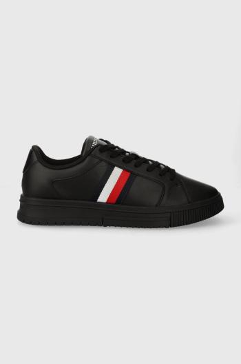 Kožené sneakers boty Tommy Hilfiger SUPERCUP LTH STRIPES ESS černá barva, FM0FM04895