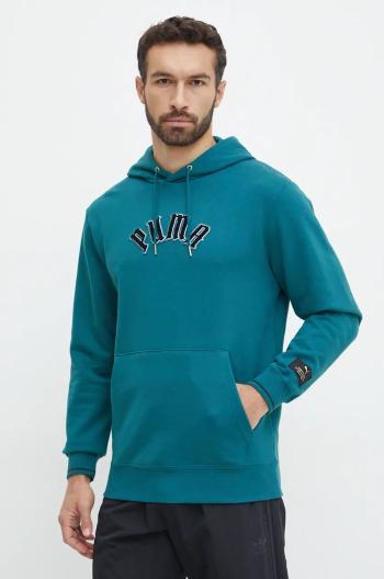 Bavlněná mikina Puma Classics Play Paris Hoodie pánská, tyrkysová barva, s kapucí, s aplikací, 626766