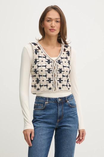 Vesta Pepe Jeans OLIVIA béžová farba, jednoradová, PL702292