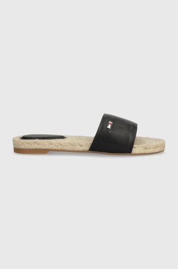 Kožené pantofle Tommy Hilfiger SIMPLE LEATHER FLAT ESP SANDAL dámské, černá barva, FW0FW07933