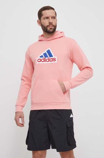 Mikina adidas pánská, růžová barva, s kapucí, s aplikací, IS9597