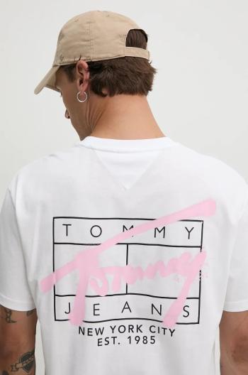 Bavlněné tričko Tommy Jeans bílá barva, s potiskem, DM0DM20594