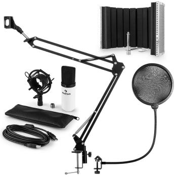 Auna MIC-900WH USB MIKROFONNÍ SADA V5 KONDENZÁTOROVÝ MIKROFON, POP FILTR, MIKROFONNÍ ABSORPČNÍ PANEL, MIKROFONNÍ RAMENO BÍLÁ BARVA