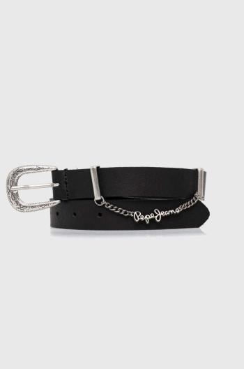 Kožený pásek Pepe Jeans LEIGHTON BELT dámský, černá barva, PL020853