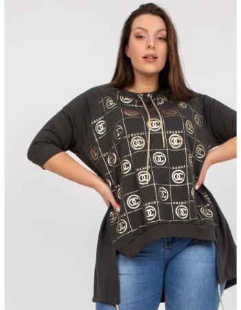 Dámská halenka s potiskem asymetrická plus size INA khaki 