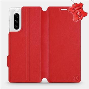 Flip pouzdro na mobil Sony Xperia 5 - Červené - kožené -   Red Leather (5903516058341)