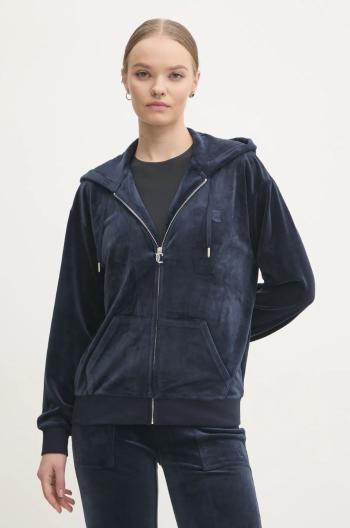 Velurová mikina Juicy Couture HALAN OVERSIZED HOODIE tmavomodrá barva, s kapucí, JCWAS24342