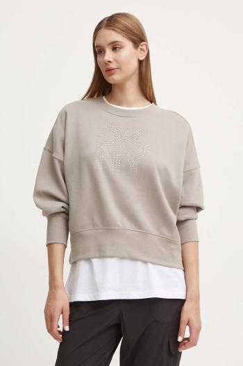 Mikina Dkny dámská, hnědá barva, s aplikací, DP4T9968