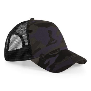 Beechfield Maskáčová kšiltovka se síťkou - Midnight Camo / černá