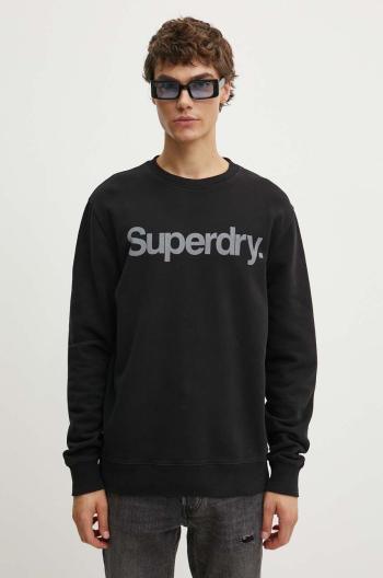 Bavlněná mikina Superdry pánská, černá barva, s potiskem, M2013738A-02A