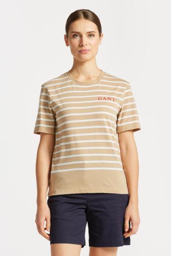 TRIČKO GANT LOGO STRIPED SS T-SHIRT DARK KHAKI