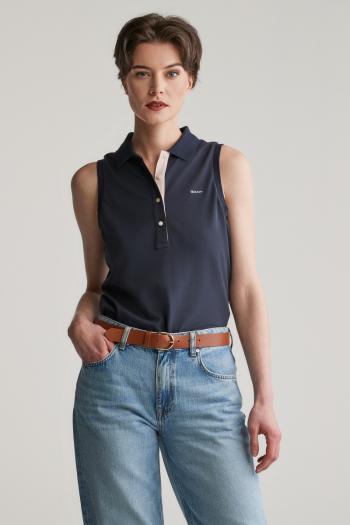 POLOKOŠILE GANT CONTRAST COLLAR SLEEVELESS PIQUE EVENING BLUE
