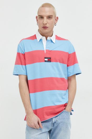 Bavlněné polo tričko Tommy Jeans růžová barva