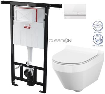 ALCADRAIN Jádromodul předstěnový instalační systém s bílým tlačítkem M1710 + WC CERSANIT CLEANON CREA OVÁL + SEDÁTKO AM102/1120 M1710 CR1