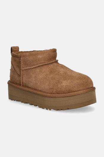 Dětské semišové sněhule UGG CLASSIC ULTRA MINI PLATFORM hnědá barva