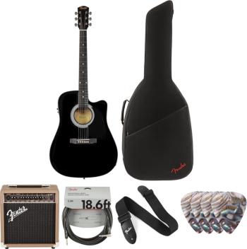 Fender Squier SA-105CE Deluxe SET Black Elektroakustická kytara Dreadnought