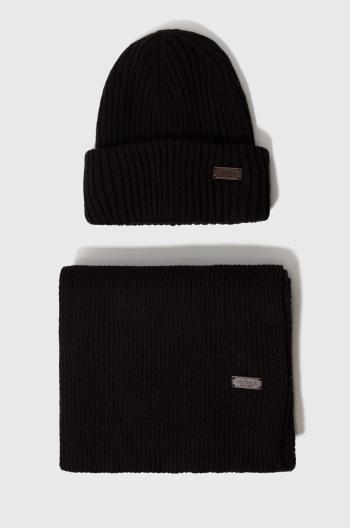 Souprava Barbour Crimdon Beanie & Scarf Gift Set černá barva, MGS0019