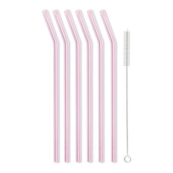 6 db-os rózsaszín üveg szívószáll készlet, hosszúság 23 cm - Vialli Design