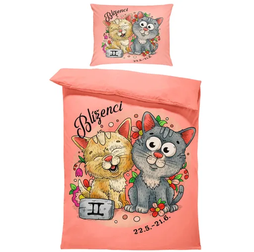 Povlečení Kočičí znamení – blíženci (Rozměr : 1x150/200 + 1x60/50)