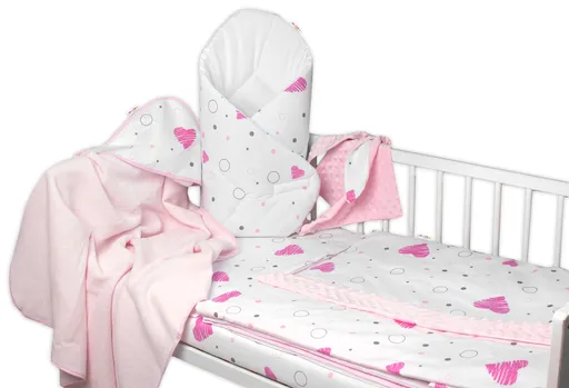 Baby Nellys Výhodná sada do postýlky 6D, I love Girl, 135x100cm, bílá/růžová
