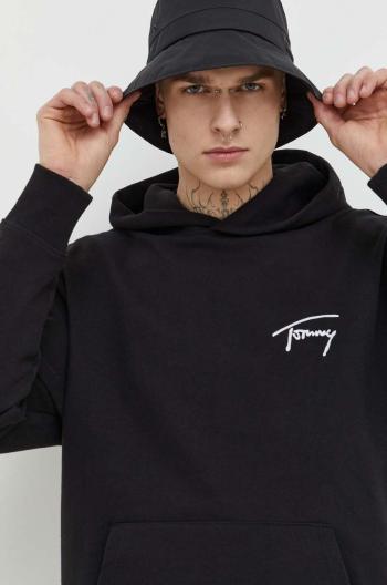 Bavlněná mikina Tommy Jeans pánská, černá barva, s kapucí, s aplikací, DM0DM17990