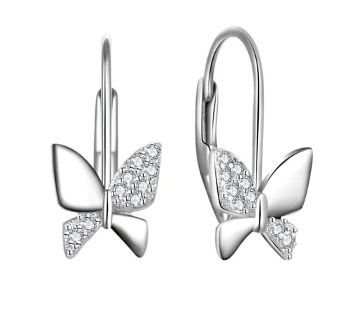 MOISS Krásné stříbrné náušnice Motýlci s čirými zirkony E0000330