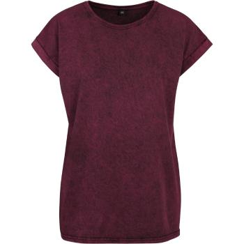 Build Your Brand Ležérní dámské tričko Acid Washed - Berry / černá | 2XL