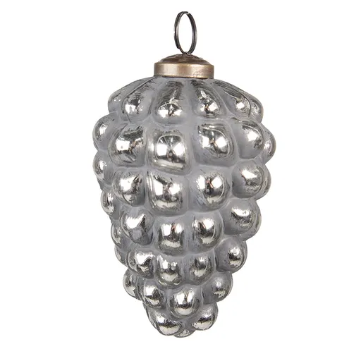 Šedo-stříbrná skleněná vánoční ozdoba šiška - Ø 7*10 cm 6GL3751