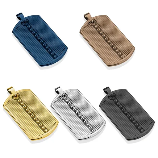 Přívěsek z oceli 316L, podlouhlá známka, zářezy, kuličky, různé barvy - Barva: Měděná