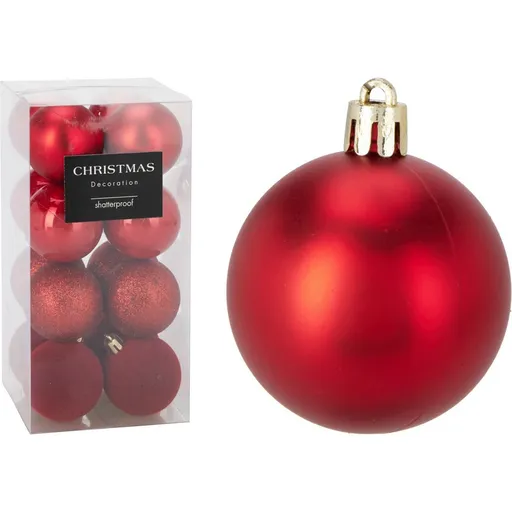 Sada 16 ks vánočních ozdob Festive Sparkles, červená, pr. 5 cm, plast, pr. 5 cm