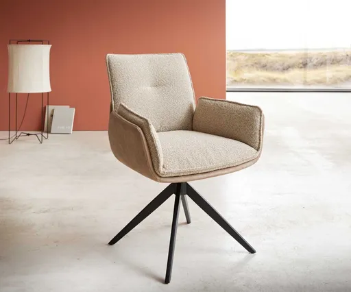 Jídelní židle Nela-Flex béžová křížová podnož široká černá 360°