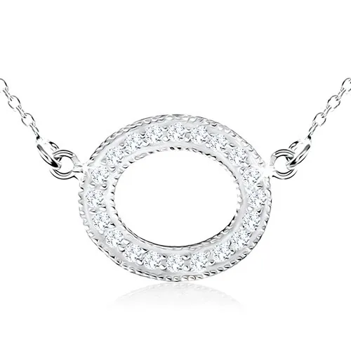 Stříbrný náhrdelník 925, ovál zdobený čirými zirkony a kuličkami