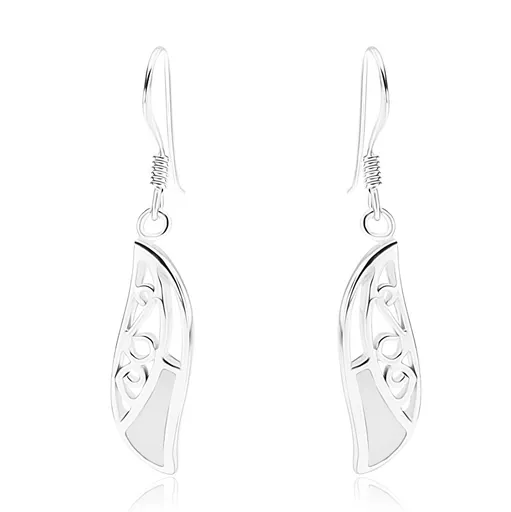 Stříbrné 925 náušnice, zvlněný obrys zrnka s výřezy, ornamenty, perleť